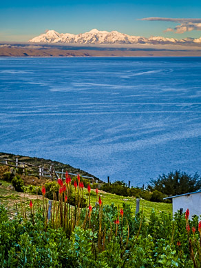 Cordillera Real & Lake Titicaca from EcoLodge, Isla del Sol