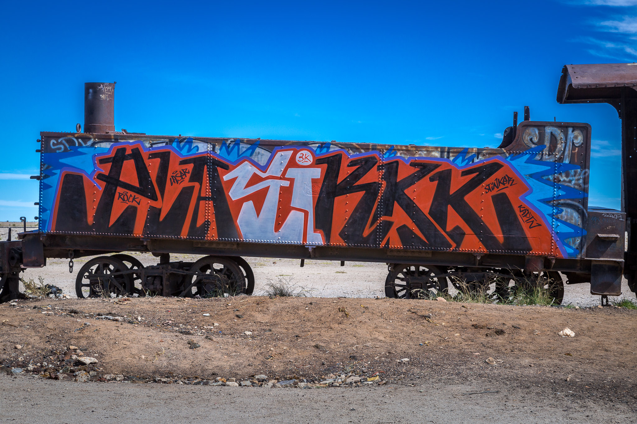 Uyuni train cemetery graffiti