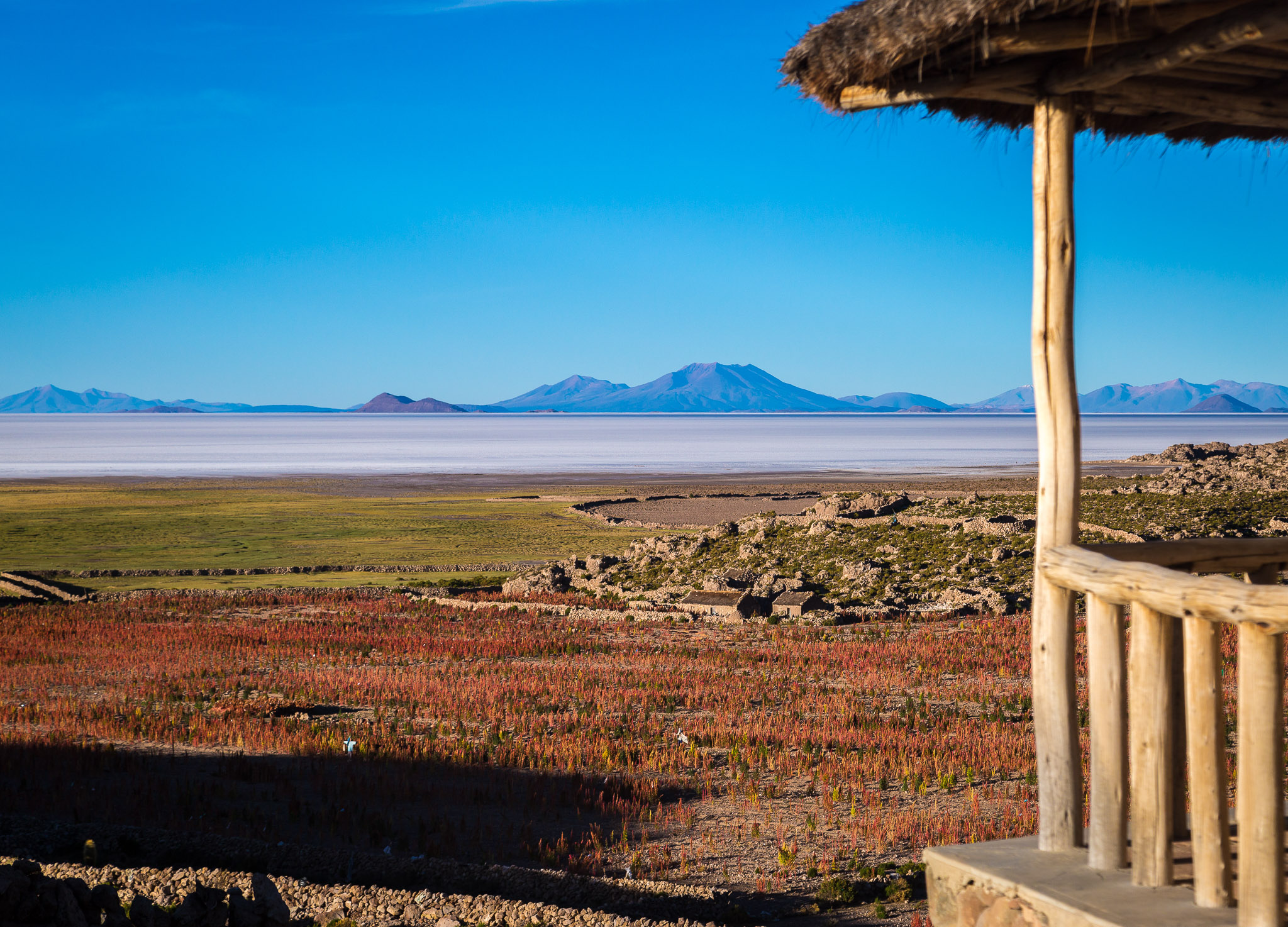 View of Quinoa Fields & Salar from Tahua Salt Hotel