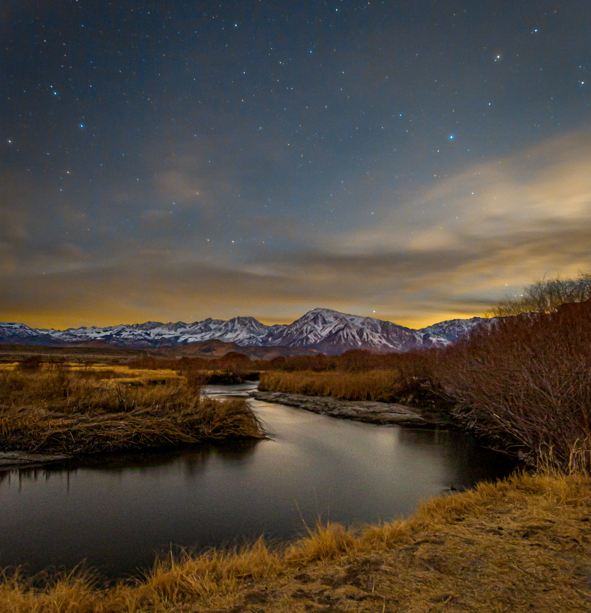 Owens River Moonset Afterglow, California