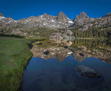 Lake Ediza shoreline, with Banner Peak & Mt. Ritter in background