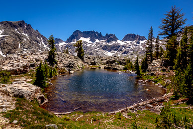 View of Minarets from tarn below Nydiver Lakes