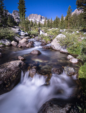 Cascading stream into Lake Ediza from foot of Banner/Ritter