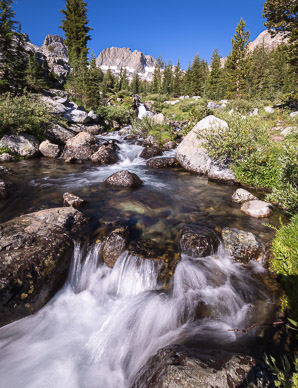 Cascading stream into Lake Ediza from foot of Banner/Ritter