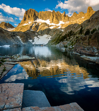 Early light on Minarets from Iceberg Lake's outlet