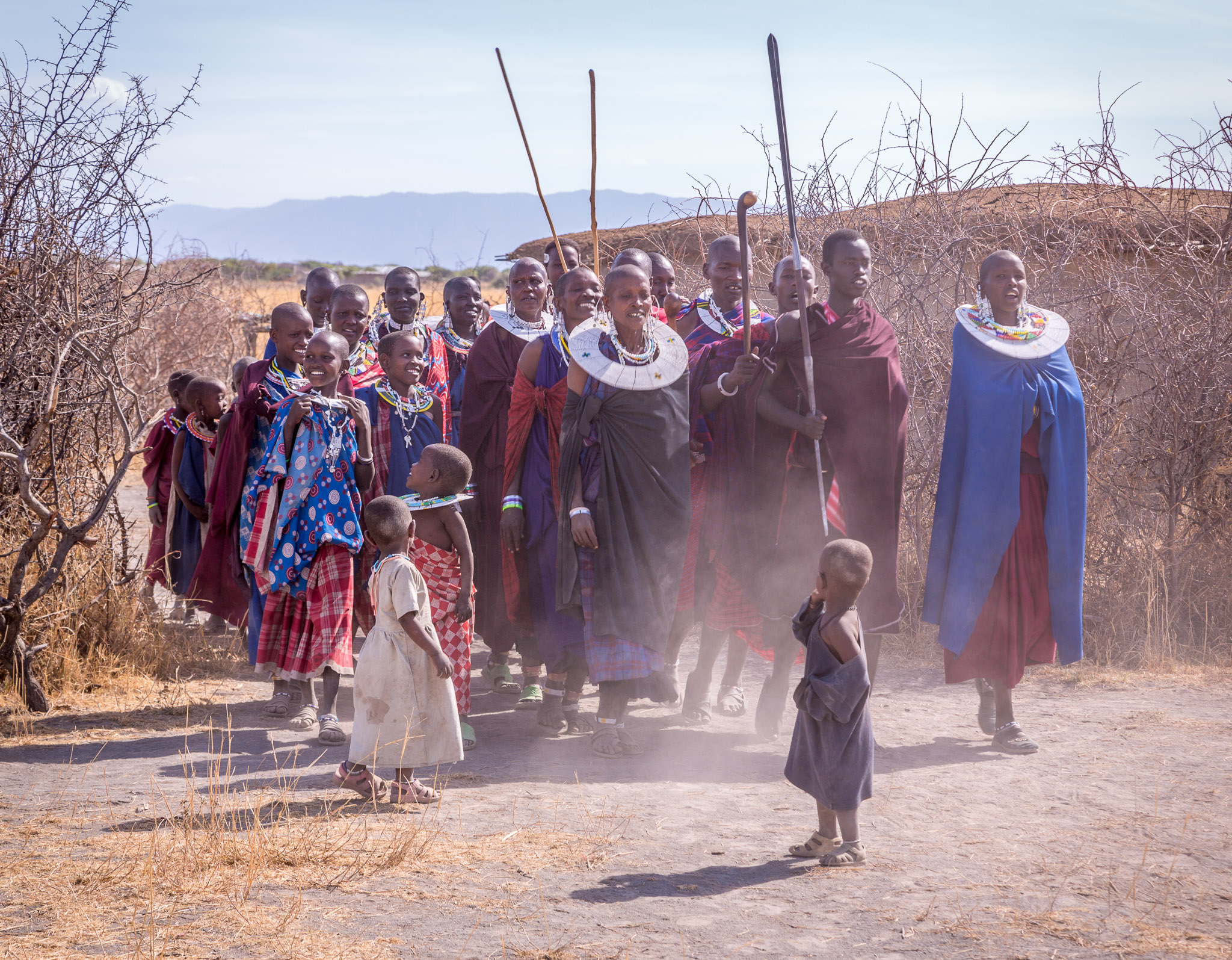 Maasai villagers coming out to greet us