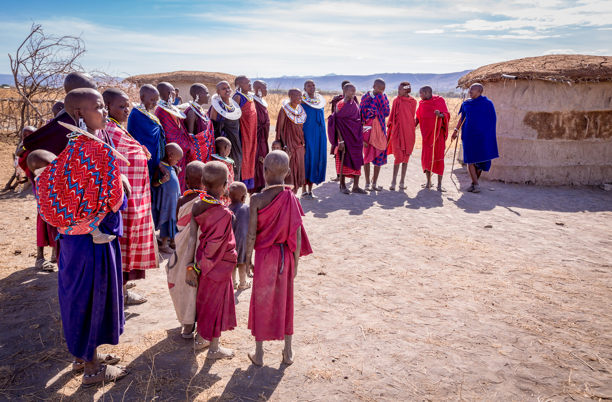 Maasai villagers coming out to greet us