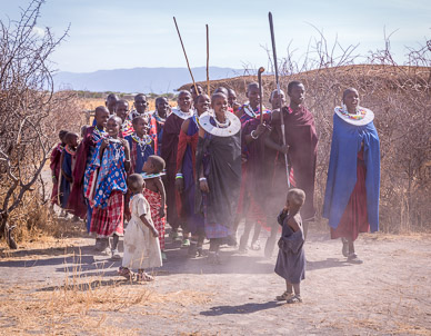 Maasai villagers coming out to greet us