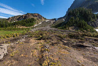 Upper Canyon Creek Meadows with recent debris flow down from Circ Lake