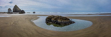 Pool with Jockey Cap Rock in background, Arcadia Beach, Oregon Coast