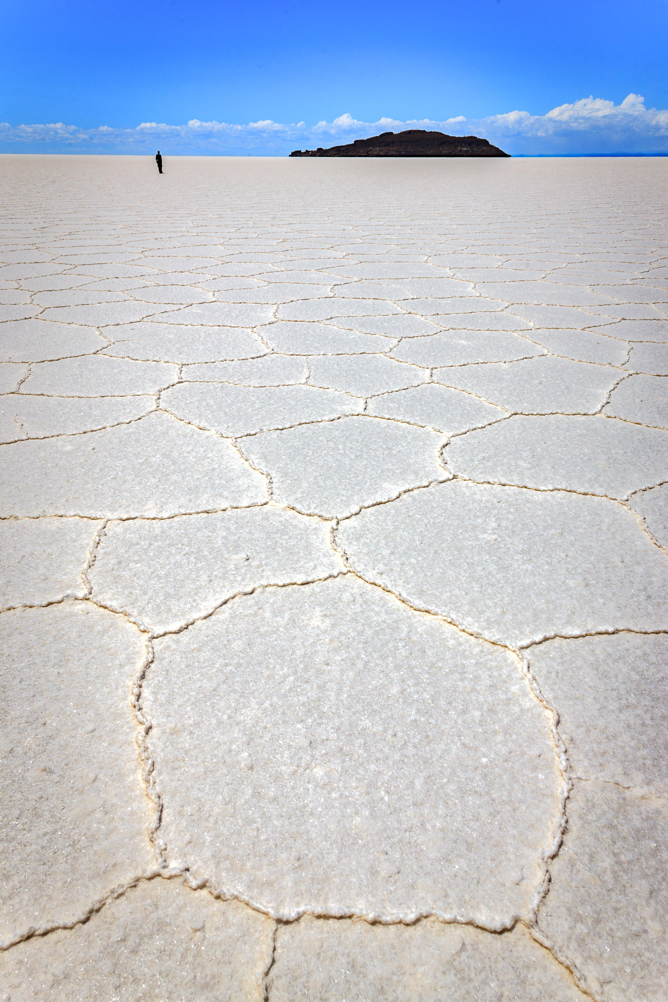 Reynaldo walking to Isla Incahuasi, Salar de Uyuni