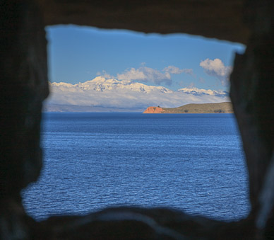 View of Isla de la Luna from within Inca ruins on Isla del Sol