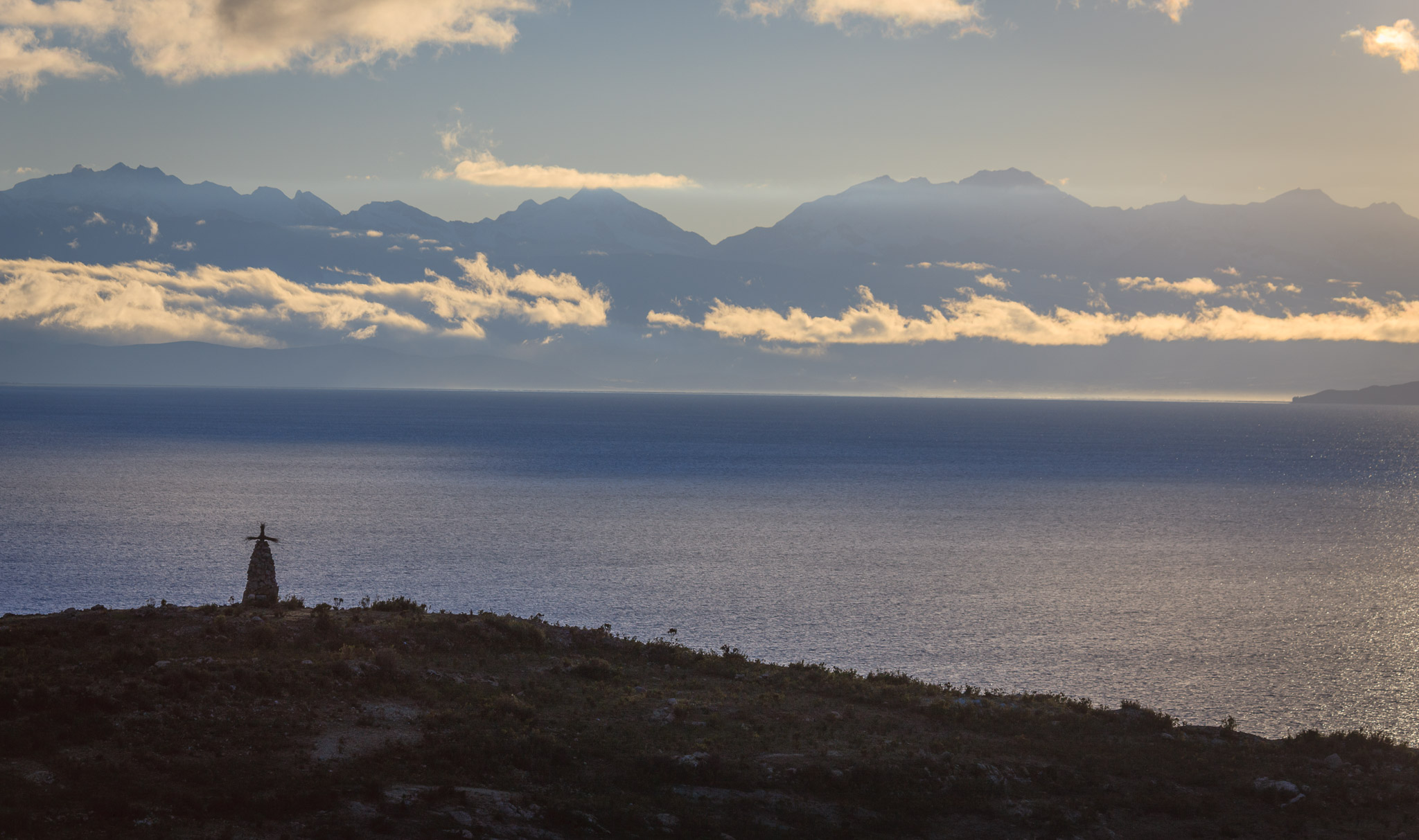 First light on the Andes from Isla del Sol