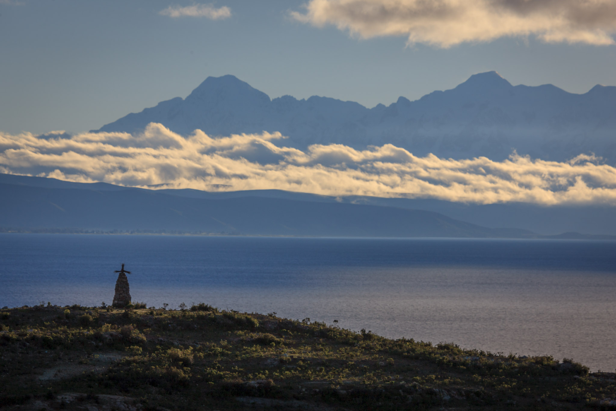 First light on the Andes from Isla del Sol