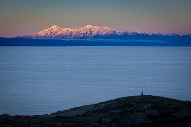 Last light on the Andes from Isla del Sol