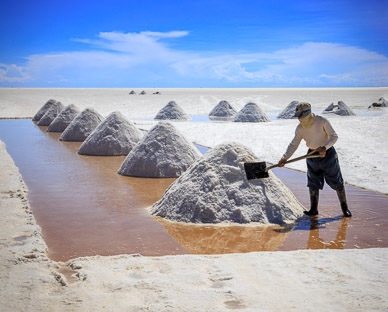 Salt "farming" in Colchani, Salar de Uyuni