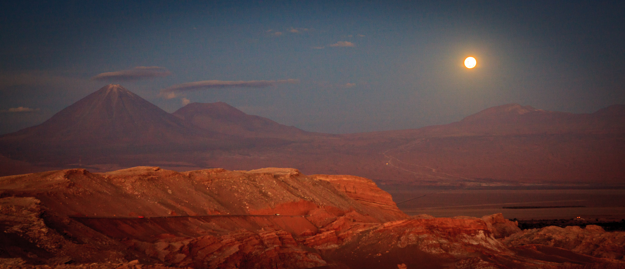 Full moon rise over Andes from Cordillera de Sal overlook