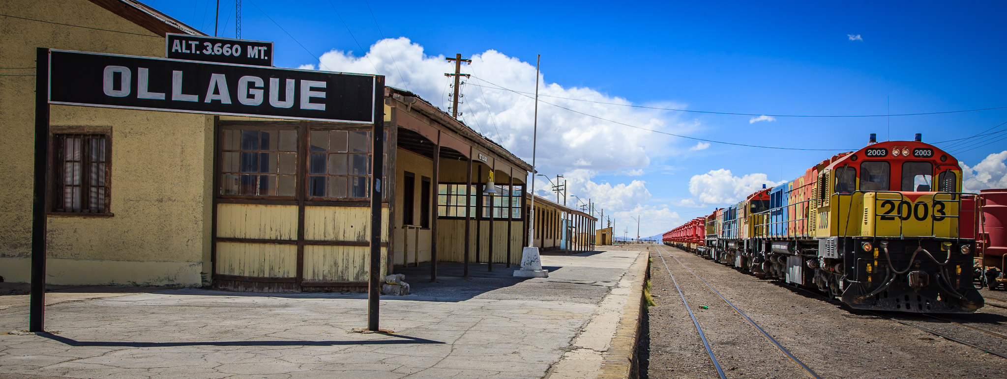 Silver & zinc ore train arriving in Ollague from Bolivia