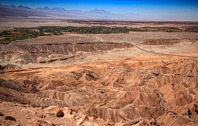Pedro de Atacama from Cordillera de Sal (mountains of salt)