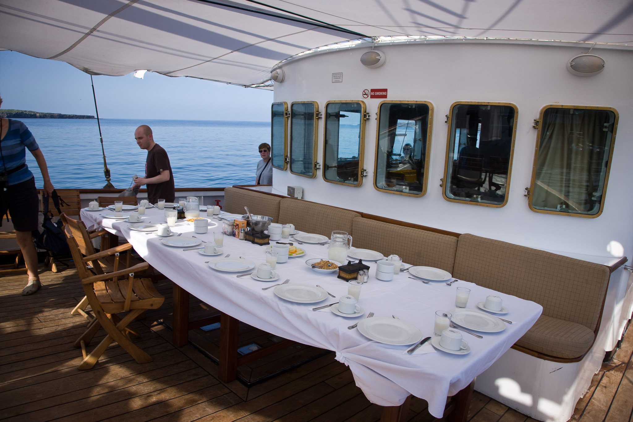 We dined outside on the Alta, when we weren't underway and the weather permitted