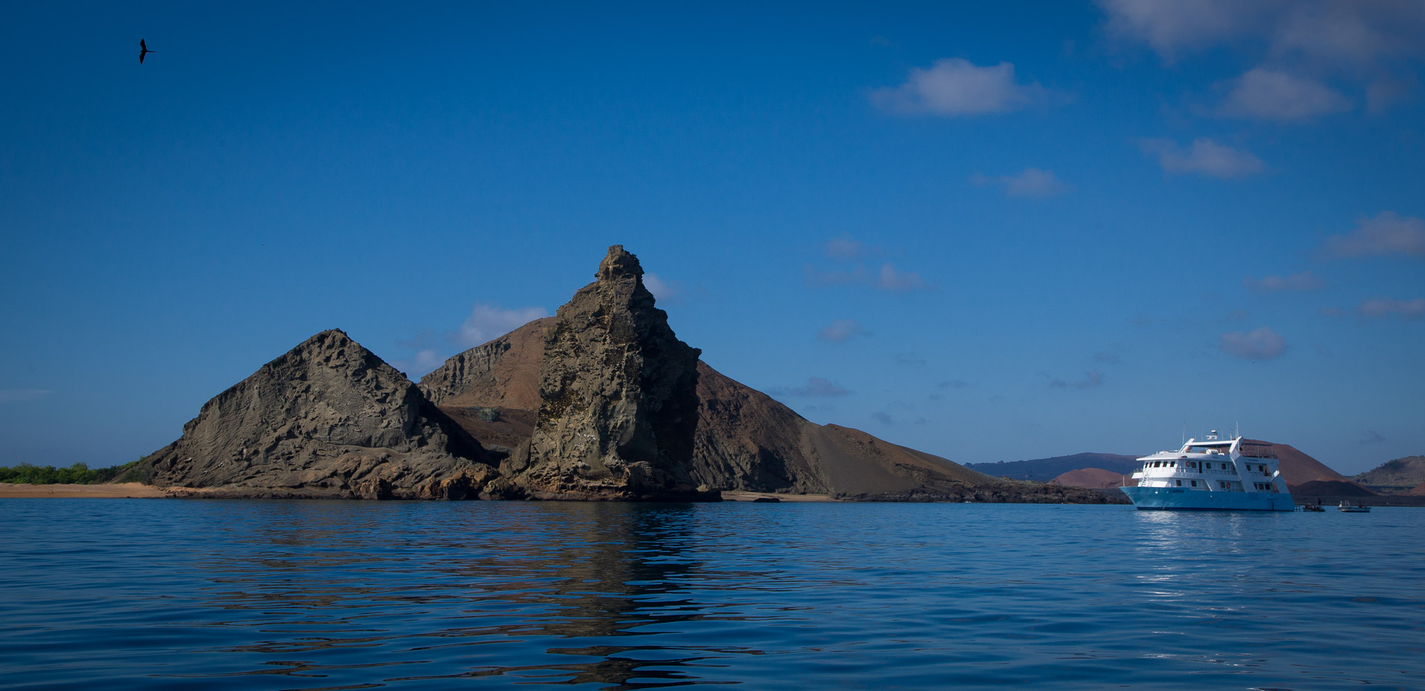 Pinnacle Rock from the harbor, Isla Bartolome, Galapagos Islands