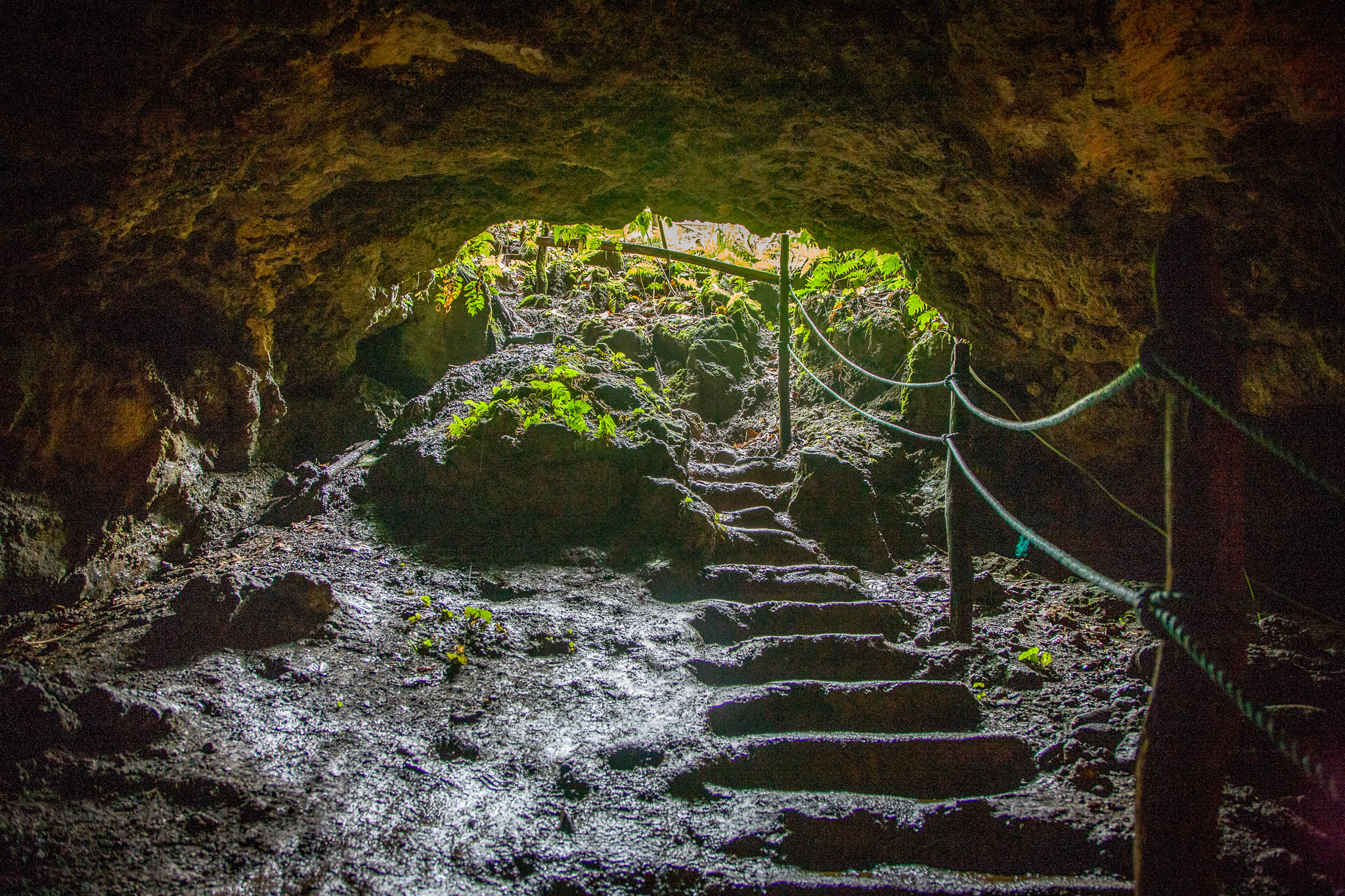 Hiking out of lava tube cave