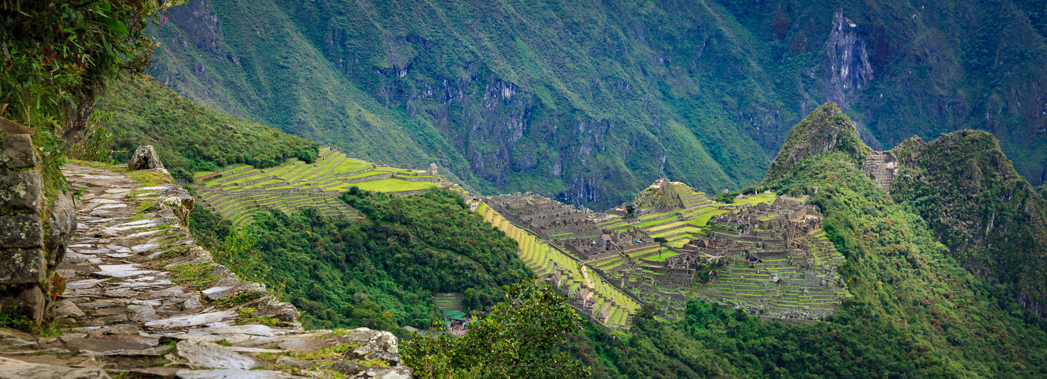 Looking back at Machu Picchu from Inca Trail to Sun Gate