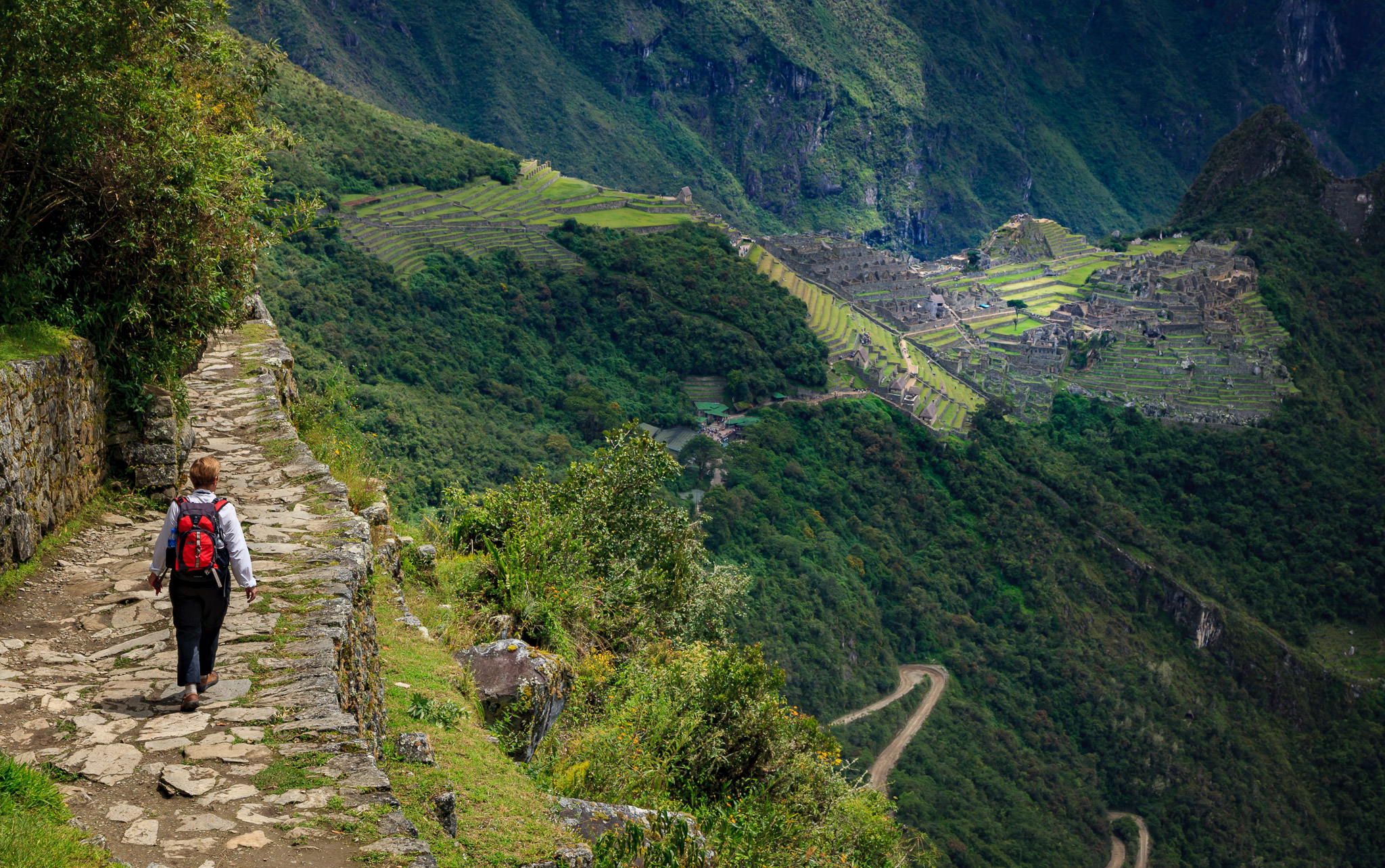 Entering Machu Picchu on Inca Trail from the Sun Gate