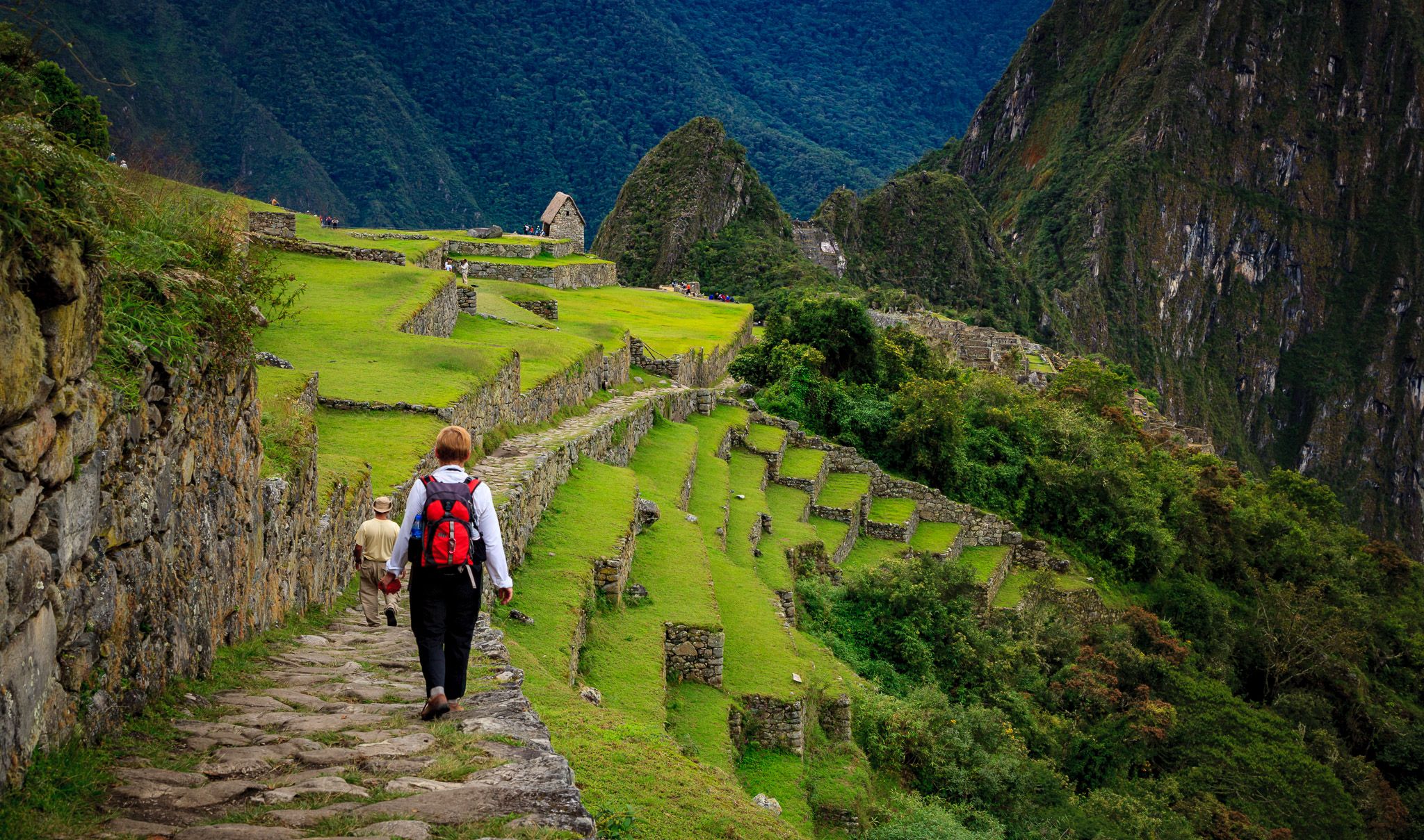 Entering Machu Picchu on Inca Trail from the Sun Gate