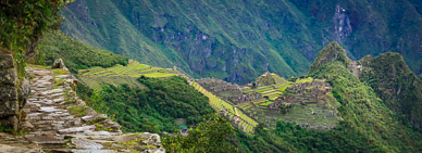 Looking back at Machu Picchu from Inca Trail to Sun Gate