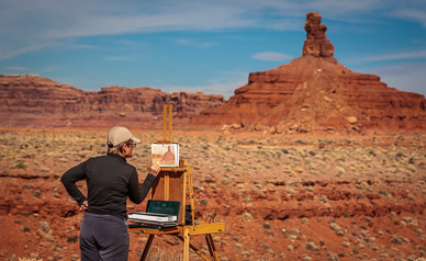 Martha at work at Rooster Butte, Valley of the Gods