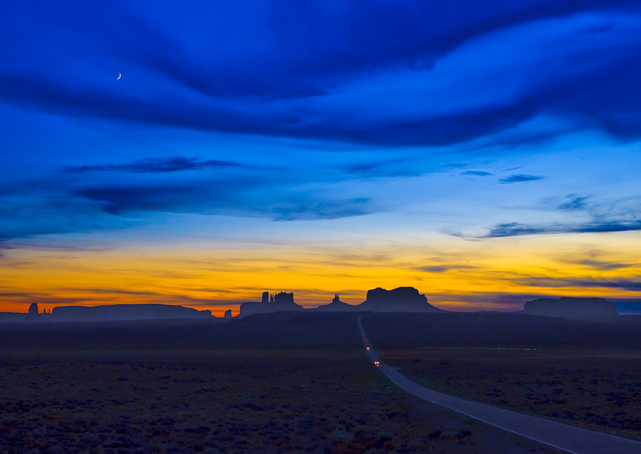 Monument Valley at twilight from U.S. Highway 163