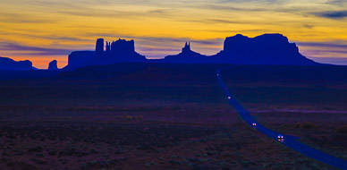 Monument Valley at twilight from U.S. Highway 163