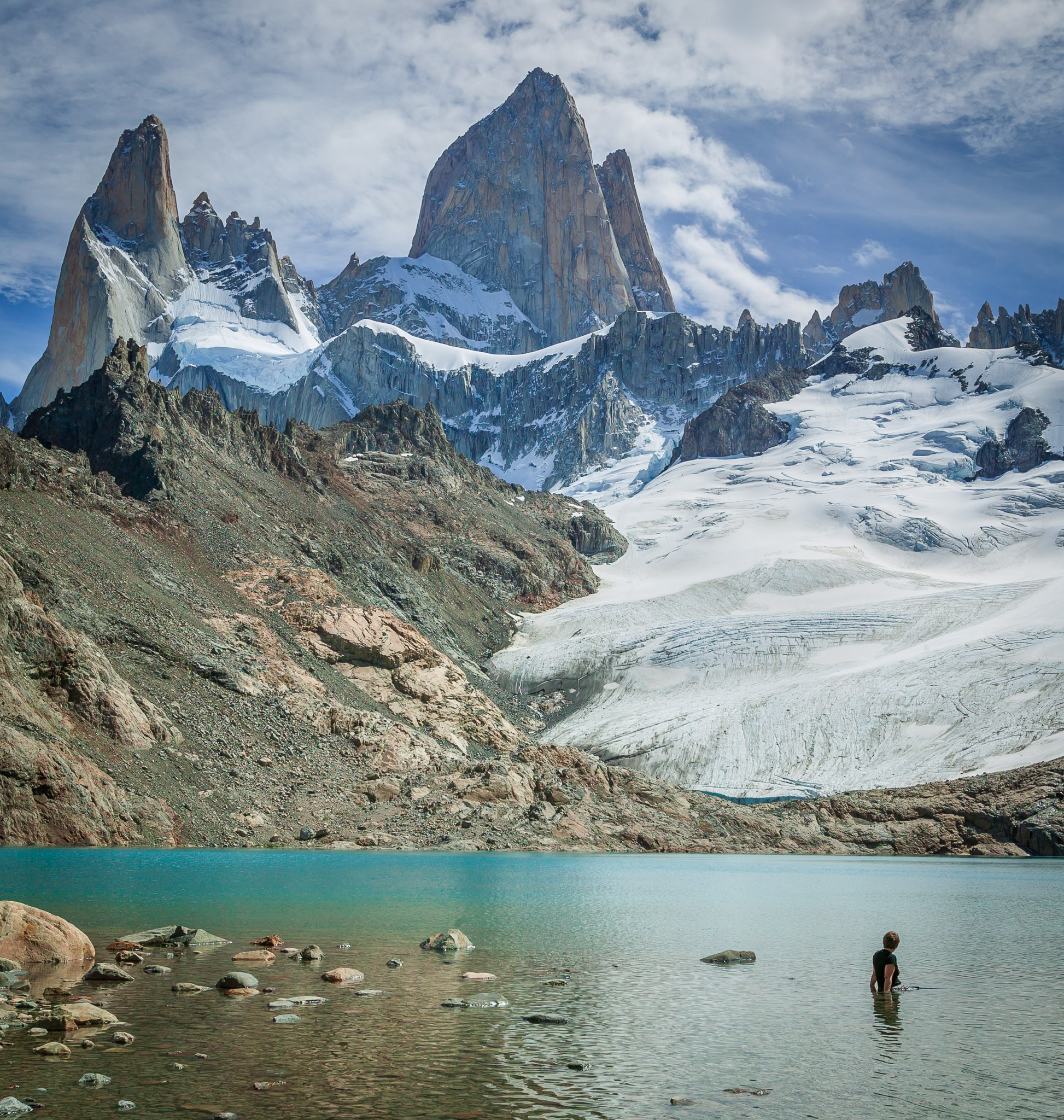 Cooling off in Laguna de los Tres on an 80+°F day