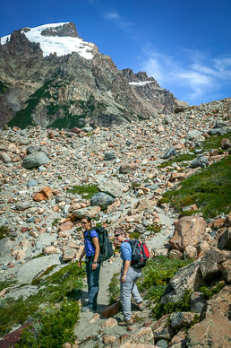 Climbing moraine up to Laguna Torre