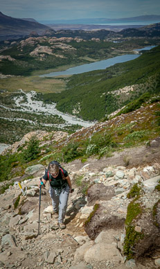 Climbing up to Laguna de los Tres, Lago Madre in background