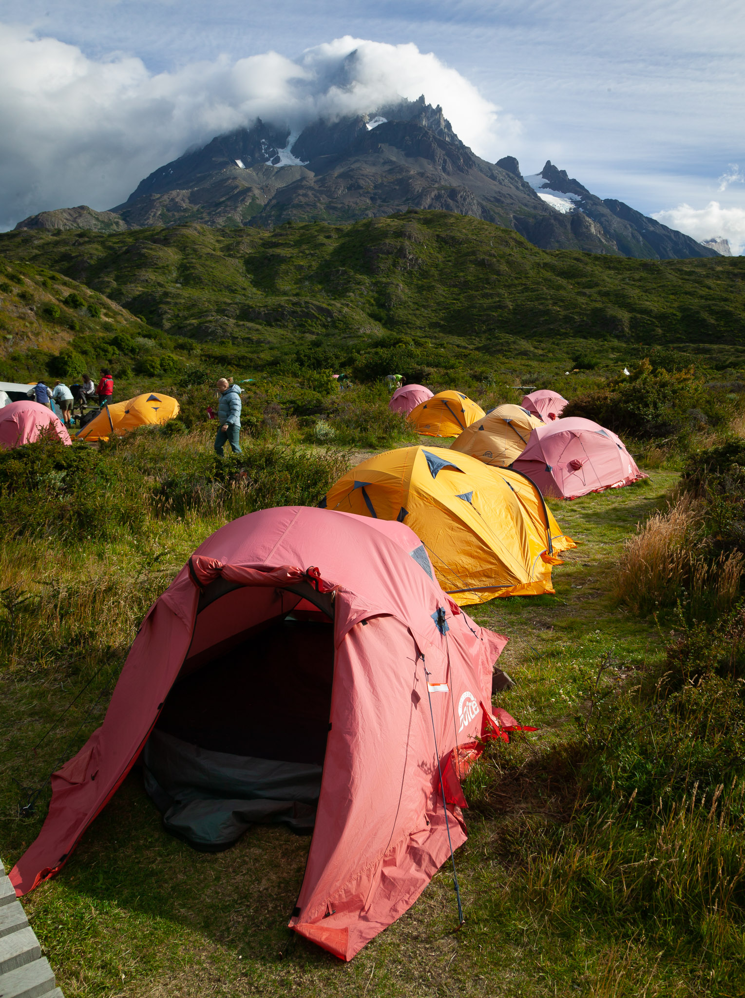 morning on Refugio Paine Grande's tent camp