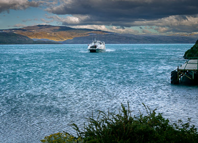 Ferry into Refugio Paine Grande on Lago Pehoe