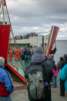Boarding Punta Arenas ferry to Isla Magdalena & its penguin colony