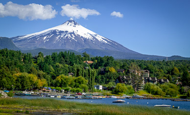 Volcan Villarrica over town of Pucon
