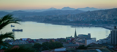 Valparaiso sunrise, looking at resort city of Vina del Mar