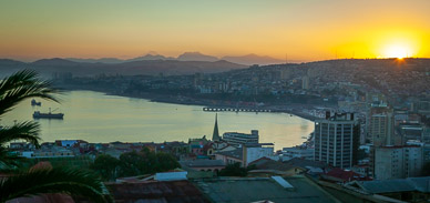 Valparaiso sunrise, looking at resort city of Vina del Mar