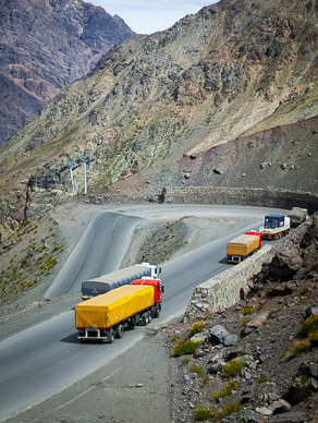 Switchbacks up to Portillo ski resort & pass in Andes