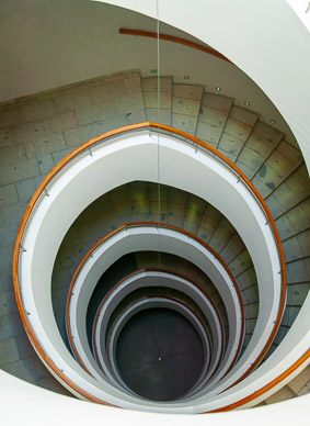 Central staircase between gravity fed levels at Clos Apalta