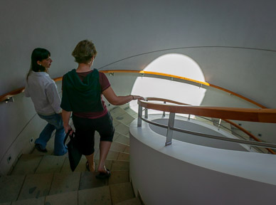 Descending from roof to first of five levels in Clos Apalta