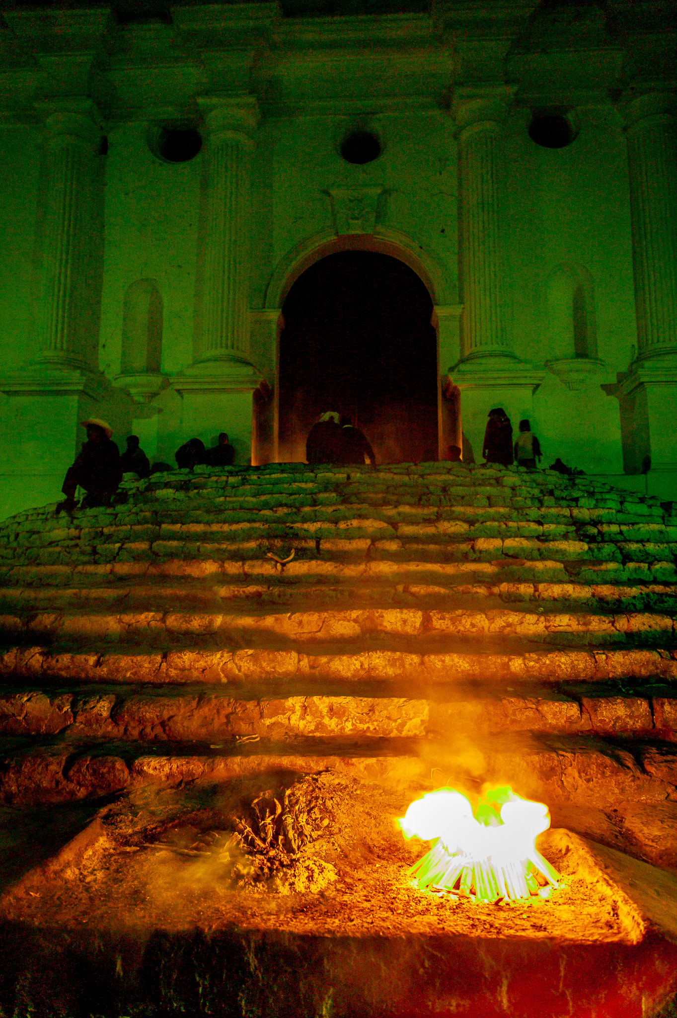 Maya ritual on steps of Catholic church