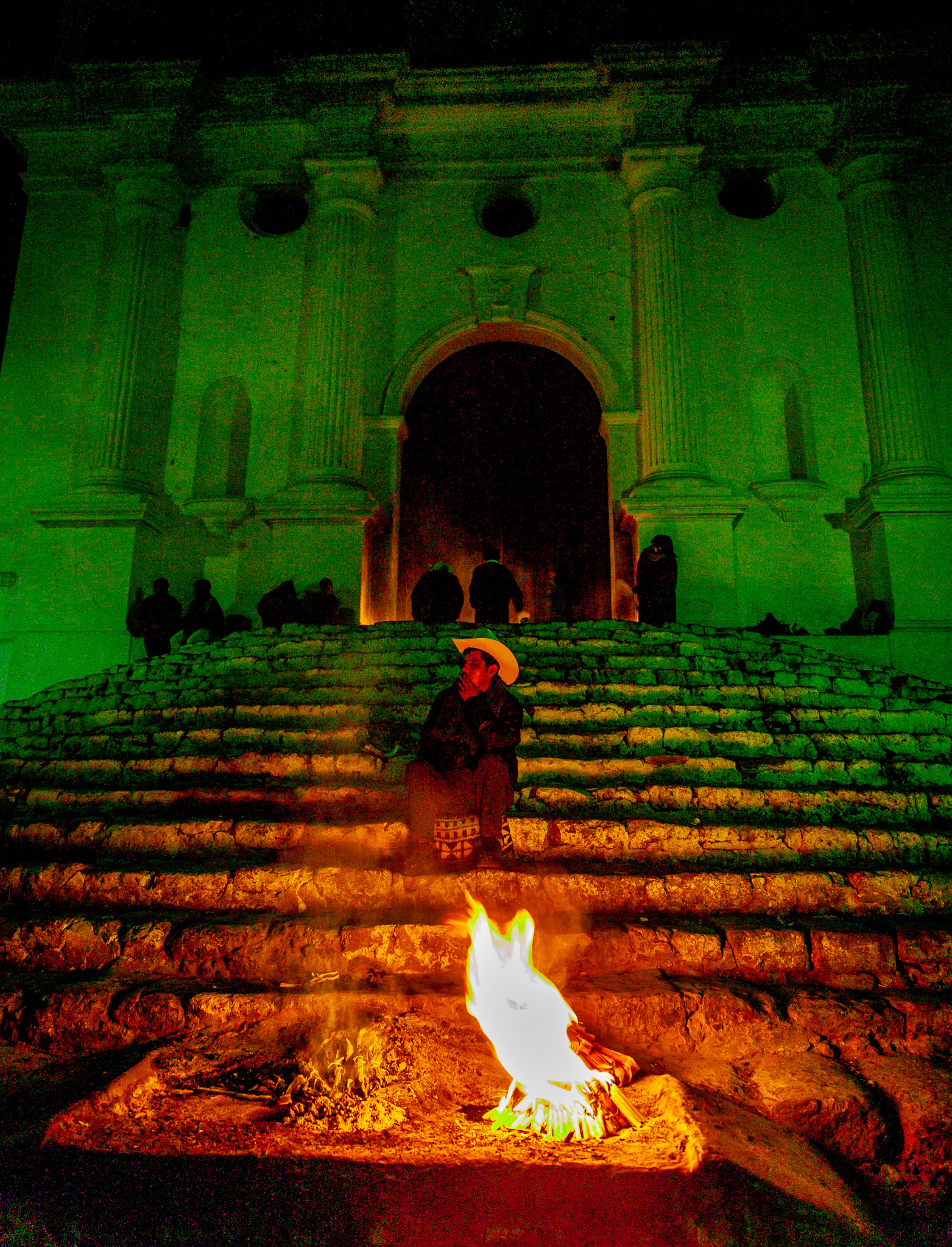 Maya ritual on steps of Catholic church