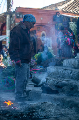 Maya ritual on steps of Catholic church