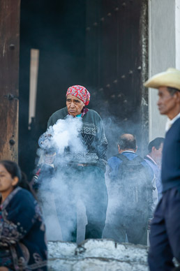 Maya ritual on steps of Catholic church