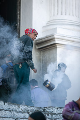 Maya ritual on steps of Catholic church